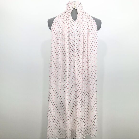 Freeway Red Polka Dot Pleated High Neck Chiffon Dress - Picture 3 of 16